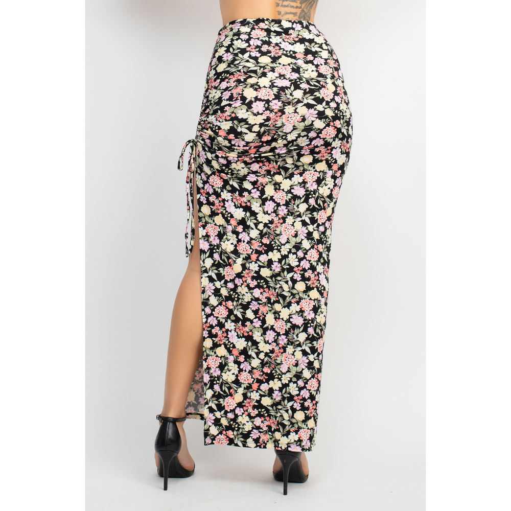 Front Knot Floral Top & Ruched Maxi Skirts Set - Picture 7 of 10